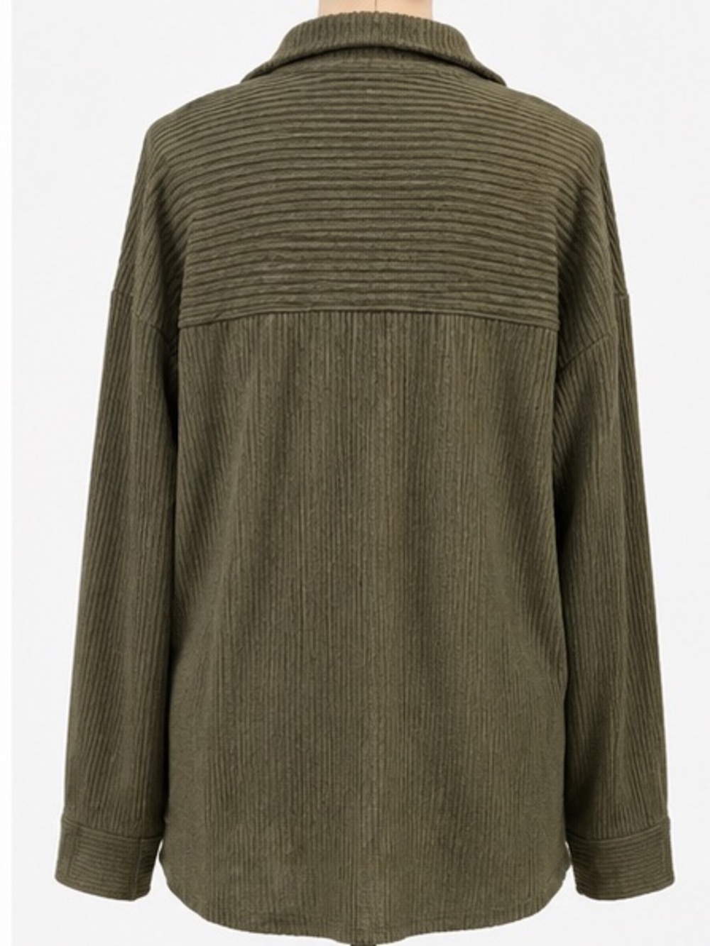 Olive Ribbed Button-Front Shacket - Picture 6 of 11